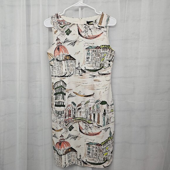 Chetta B Cream Sleeveless Dress Venice Italy Retro Mediterranean Sheath 6 - Picture 8 of 14